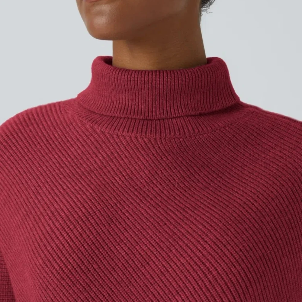 Halara High Neck Long Sleeve Asymmetric Hem Work Sweater - Picture 3 of 12